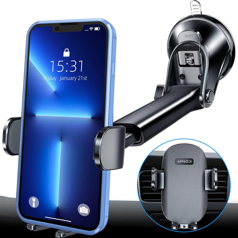 APPS2Car Suction Cup Phone Mount for Windshield/Dashboard/Air Vent with Sticky Gel Pad, Compatible with All Cellphones