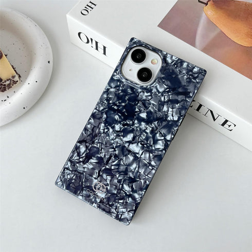 Cocomii Opalescent Pearl Square Case for iPhone 15 - Aesthetic Black, Shockproof, Scratch Resistant, Iridescent Glitter.