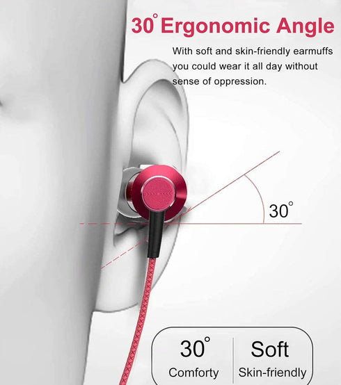 MR01 Wired in-Ear Headphones - Stylish, Comfortable, Noise-Isolating Earbuds with Microphone for iPhone, Samsung, Red.