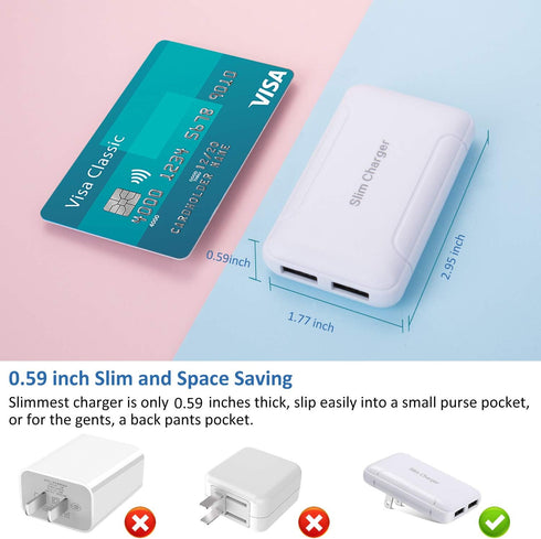Slim USB Wall Charger, Pofesun 2Pack 3A/5V Dual Port Wall Charger Adapter with Foldable Plug, Flat USB Charger Block,Charging Box Brick,Cube for iPhone 15 14 13 12 11 Pro Max,Samsung, LG,Pixel,Android