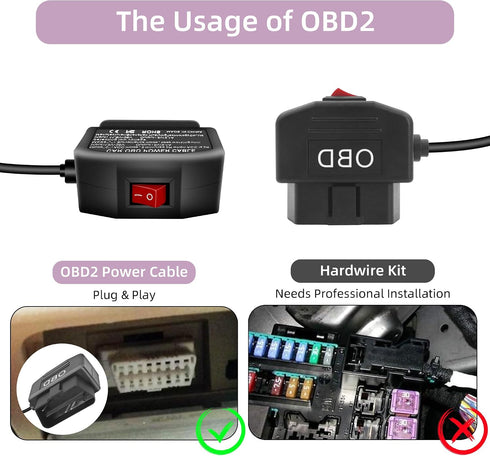 RIIEYOCA OBD2 24 (11.5FT/3.5M) Power Cable for Dash Cam,USB-C to OBD-II Hardwire Adapter with Switch Button Connector