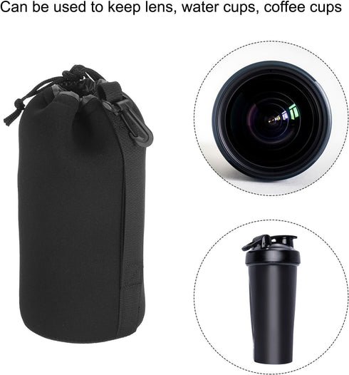 PATIKIL Camera Lens Bag, 3.5" ID x 9.8" H, Thick Neoprene Drawstring Pouch for DSLR Lens, Black Water Coffee Cups