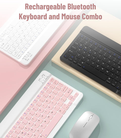 Wireless Keyboard and Mouse Combo, Cute Bluetooth Keyboard with Slicent Mouse, 3 Adjustable DPI, 2.4G USB Slim Keyboard Mouse Set for Windows for iOS for Android (Green)