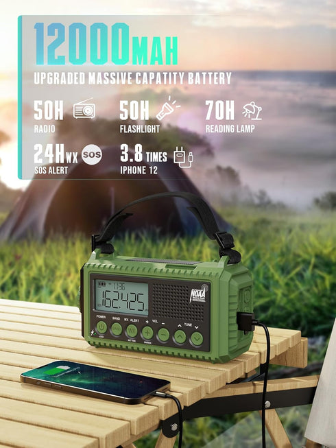 Emergency Radio - Portable Hand Crank NOAA Weather Radio, 44400mWh Battery, Solar AM/FM/SW Alert Radio