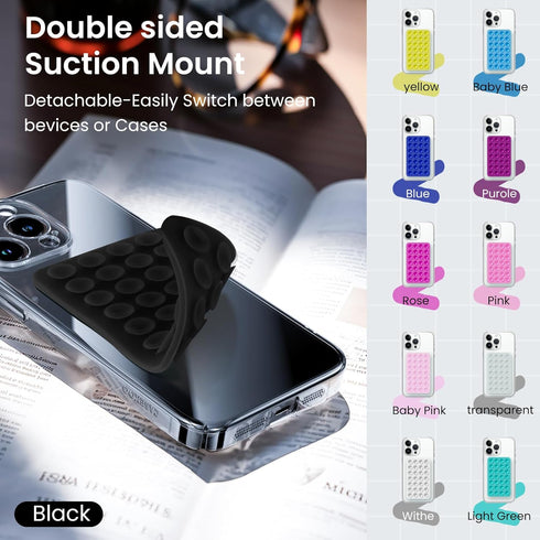 2 Pack Suction Cup Phone Case Mount, Double-Sided Silicon Sticky Stand for iPhone and Android