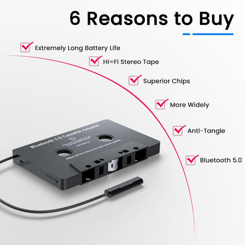 Mersoco Cassette MP3 5.0 Cassette Car Audio Bluetooth Wireless Receiver, Tape Player Bluetooth Aux Adapter, Hands-Free