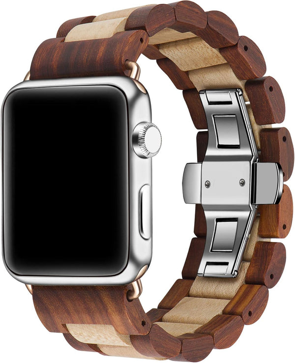 Wooden Watch Band for Apple Watch, Natural Hardwood Strap for iWatch Series 8,7,6,5,4,3,2,1 (Sandal + Maple)