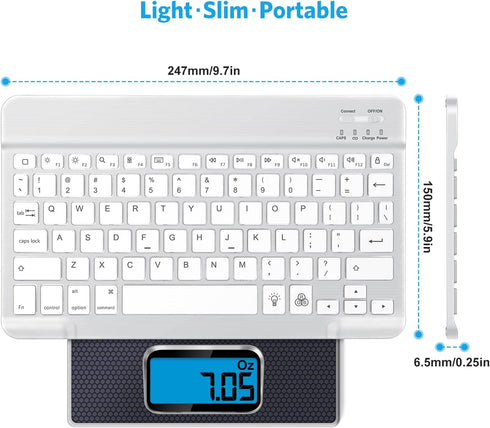 OMOTON Bluetooth Keyboard, Wireless Rechargeable Keyboard for iPad with Illuminated LED - White