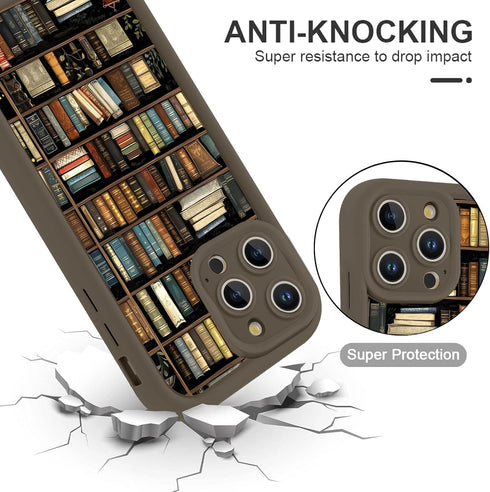Vulfwela 16 6.9", Bookshelf Phone Case for iPhone Pro Max Brown Vintage Bookcase Style Case Cute Aesthetic Fall Autumn