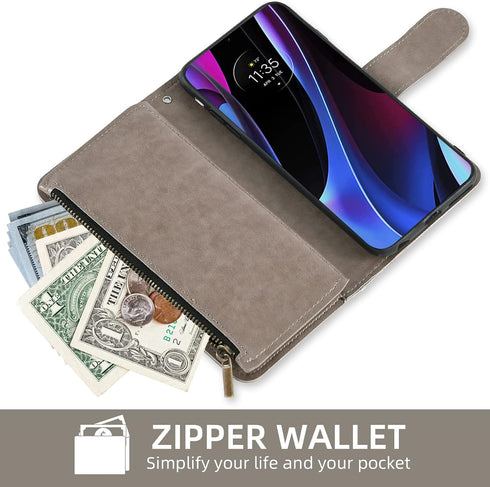 Asuwish Grey Wallet Cover for Motorola Edge+ Plus 2022/Edge X30/30 Pro, with Tempered Glass Screen Protector