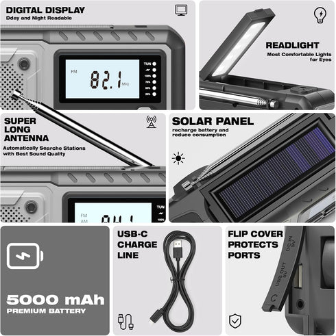 SIYEGK 5000mAh Emergency Weather Radio with Solar Hand Crank, Men Dad Husband Cool Gadgets, NOAA AM FM Portable Battery