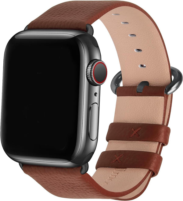 Fullmosa Leather Bands for Apple Watch, Compatible with 49mm 46mm 45mm 44mm 42mm, Brown/Smoky Grey