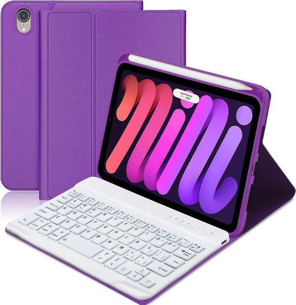 iPad Mini 6 Keyboard Case 2021: Boriyuan Detachable Wireless Bluetooth Keyboard Slim Folio Smart Cover, Purple