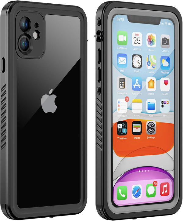 iPhone 11 Waterproof Case with Screen Protector, Full Body Shockproof Dustproof Heavy Duty IP68 Case (Black)