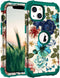 Hocase iPhone 14/13 Case - Heavy Duty Shockproof Protection, Soft Silicone & Hard Plastic Bumpers, Teal Flowers (6.1")