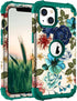 Hocase iPhone 14/13 Case - Heavy Duty Shockproof Protection, Soft Silicone & Hard Plastic Bumpers, Teal Flowers (6.1")