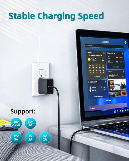 Fast Charger for Asus Chromebook Laptop - USB C Power Connector, 45W Portable Design, Safety Certified, 7.5FT Cable