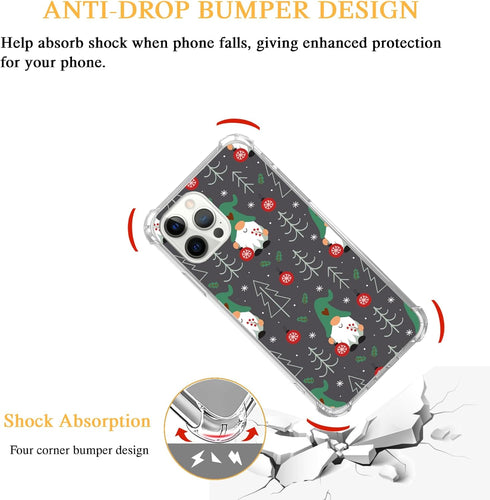 Cute Christmas Gnomes Phone Case for iPhone 15 Pro Max, TPU Protective Cover with Spruce Tree Design.