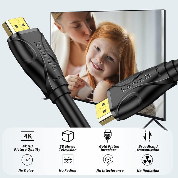 kanmis 4K 25ft, 2.0 &4K@60Hz 2K 1080P, PS3 PS4 HDMI Cable High Speed Hdmi Cables Ultra High Speed Gold Plated