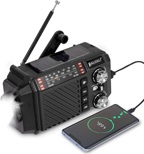 BAIJIALI Hand Crank Emergency Weather Radio with 2600mAh/9620mWh Power Bank, NOAA AM FM
