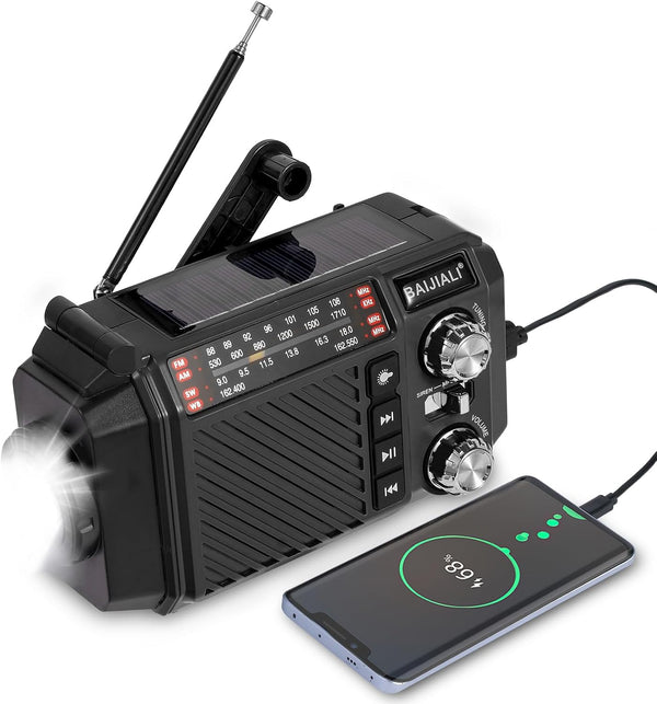 BAIJIALI Hand Crank Emergency Weather Radio with 2600mAh/9620mWh Power Bank, NOAA AM FM