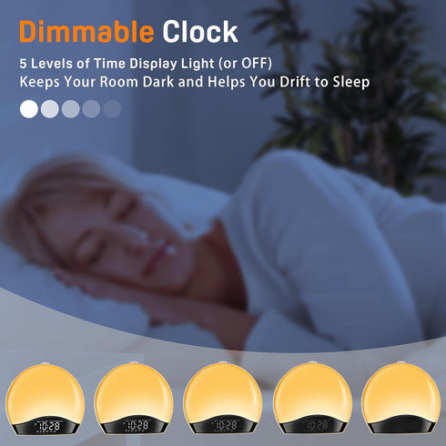 Wake Up Light Sunrise Alarm Clock for Kids, Bluetooth Speaker Sound Machine with 22 Natural Sounds, Dual Alarms, FM