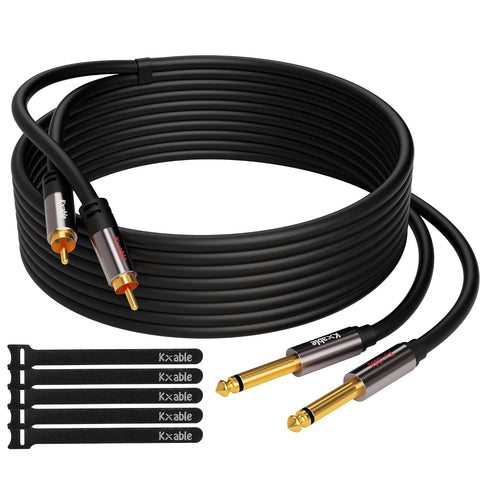 RCA to 1/4" Cable 25FT, Dual 1/4 inch TS to Dual RCA