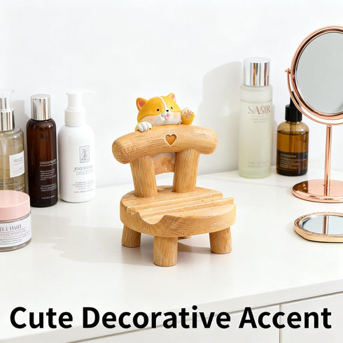 JLEivvi Cute Dog Wooden Phone Stand Mini Desktop Holder for All Mobile Phones, Adorable Home Office Decor Accessories