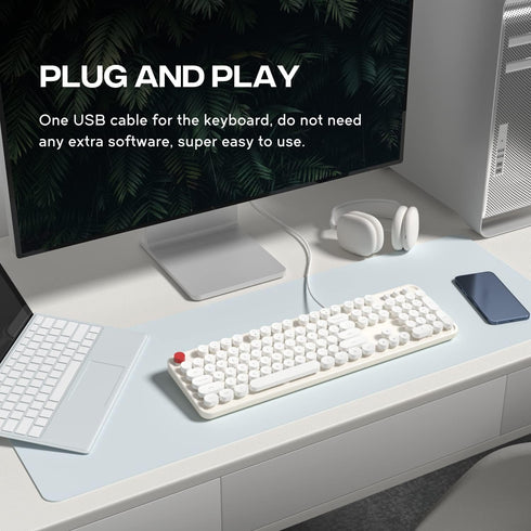 USB Wired Computer Keyboard, Full Size Office Keyboard with Number Pad, Caps Indicators, Foldable Stands for PC Laptop