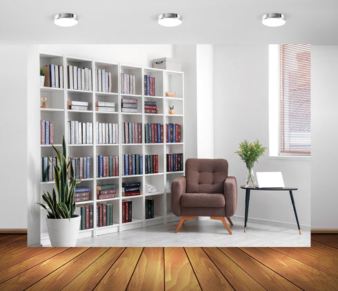 BELECO 7x5ft Fabric Living Room Backdrop Modern Room Interior with Armchair White Bookcase,