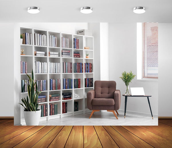BELECO 7x5ft Fabric Living Room Backdrop Modern Room Interior with Armchair White Bookcase,