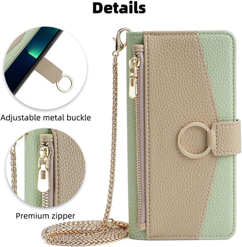 Asuwish Moto G Power 2020 Wallet Case: Green Flip Cover, Tempered Glass Protector, Card Holder, Crossbody Strap, Stand.