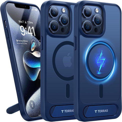 TORRAS Strong Magnetic Stand for iPhone 13 Pro Case, Mil-Grade Drop Protection, Adjustable Kickstand, Blue