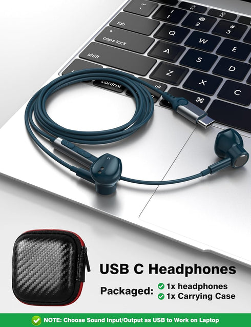 USB C Headphones for iPhone 15 Pro Max, HiFi Stereo Type C Earphones Magnetic Wired Earbuds with Microphone