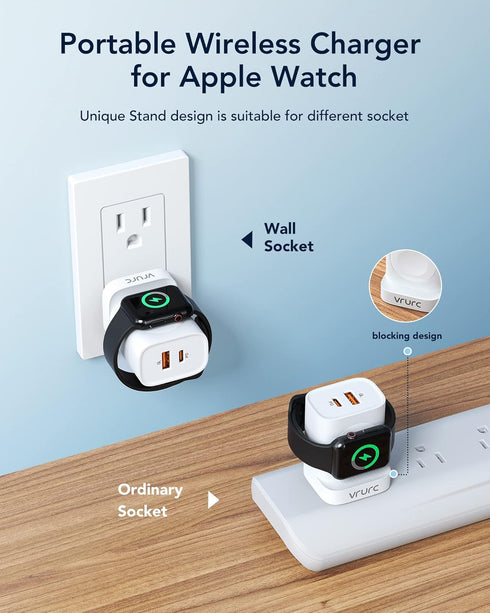 VRURC Apple Watch Charger, PD 20W Fast Charging Block, USB C Wall Charger Power Adapter with Dual Port, White
