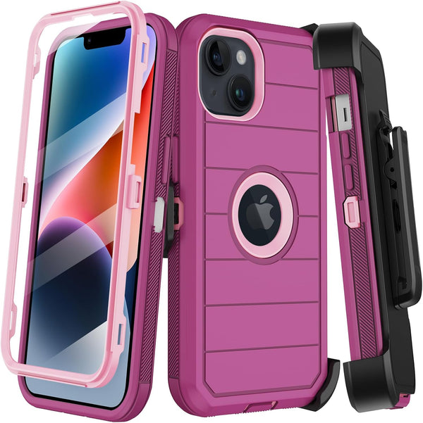 Shop iPhone 14 Plus Case (Burgundy) with Kickstand, Heavy Duty Shockproof Protection, Belt Clip Holster & Screen