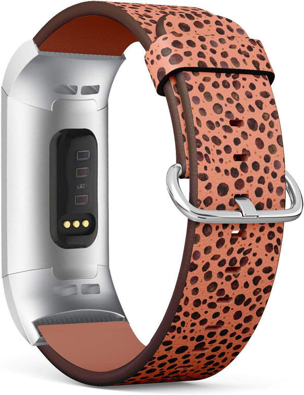 Watchband Compatible with Fitbit Charge 3, Charge 3 SE, Replacement Leather Band, Watercolor Cheetah