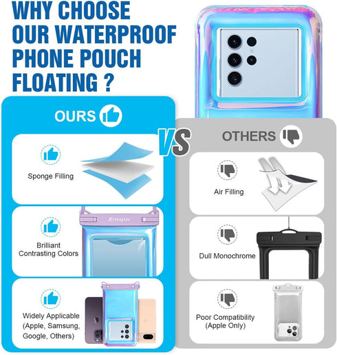 Waterproof Phone Pouch Floating, 10in Underwater Cell Phone Holder with Lanyard for iPhone 15 Pro Max Plus, Galaxy