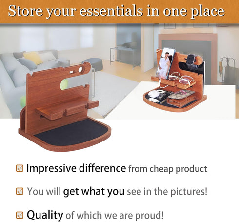 Krismax Wood Phone Docking Station for Men, Husband, Dad.-Nightstand & Desk Organizer-Anniversary Idea from