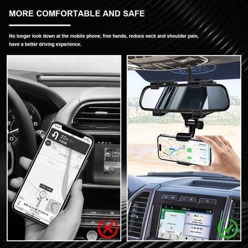 PACLVIO 270 11 12 13 14 Rear View Mirror Phone Holder Mount, Car Phone Bracket/Stand with Swivel and Adjustable Clips