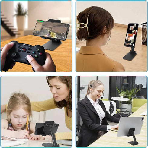 Folding Desktop Phone Stand, Adjustable Height Mobile Phone Holder for Desk, Office, Compatible with All Phones 4-10’’