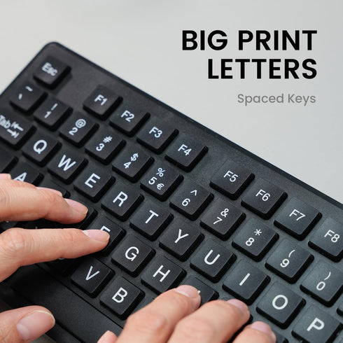 Perixx PERIBOARD-117P Wired PS2 Full Size Keyboard, Big Print Letters, Black, US English