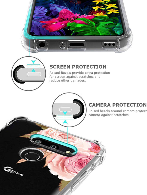 Floral Clear Pretty Phone Case for LG G8 ThinQ (2019 Release), Flower Design Transparent Slim Soft Drop Proof Cover