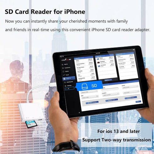 SD Card Reader for iPhone, Lightning to 4 in 1 USB Camera Adapter, Compatible with iPad with Charging Port