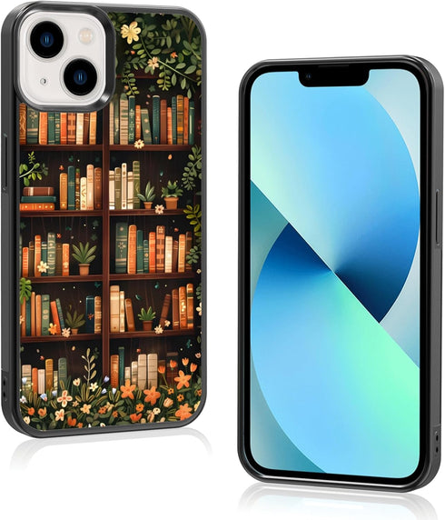 Odhtst Aesthetic Floral Bookshelf Book Phone Case Compatible with iPhone 13/14 Case 6.1
