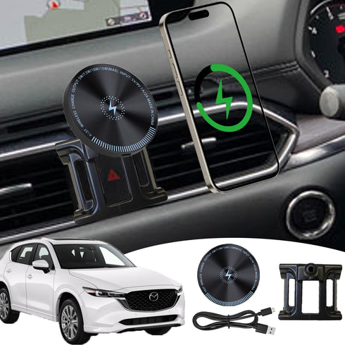 15W Fast Wireless Charger Phone Mount for Mazda CX5, Custom Fit Accessories for 2024 CX5, Compatible with All Cell