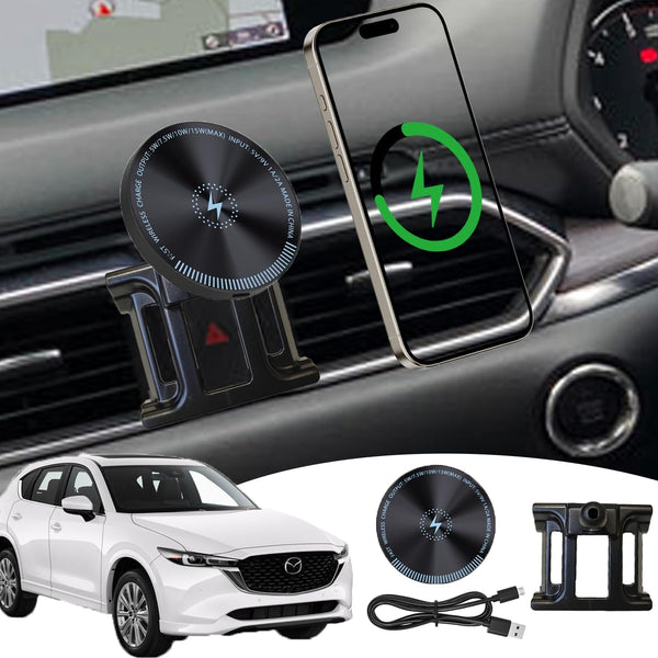 15W Fast Wireless Charger Phone Mount for Mazda CX5, Custom Fit Accessories for 2024 CX5, Compatible with All Cell