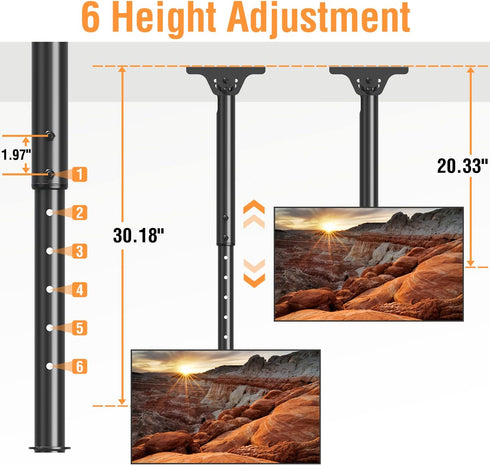 ELIVED Ceiling TV Mount for Most 26-65 Inch TVs, Full Motion Adjustable Bracket, Max VESA 400x400mm, 99 lbs