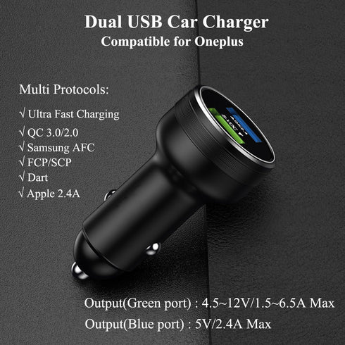 30W 65W Car Charger Compatible for Oneplus 13 12 11 10 9 Pro | Fast Car Charge for One Plus 7 6T 6 (Black)