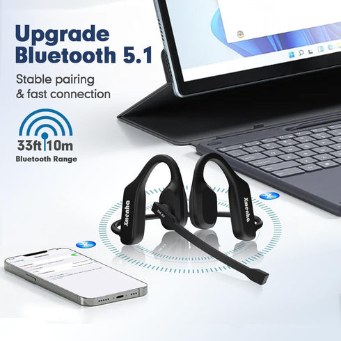 Bluetooth Phone Headset Wireless with Noise Cancelling Microphone, Open Ear Air Conduction Headphones with Mic for